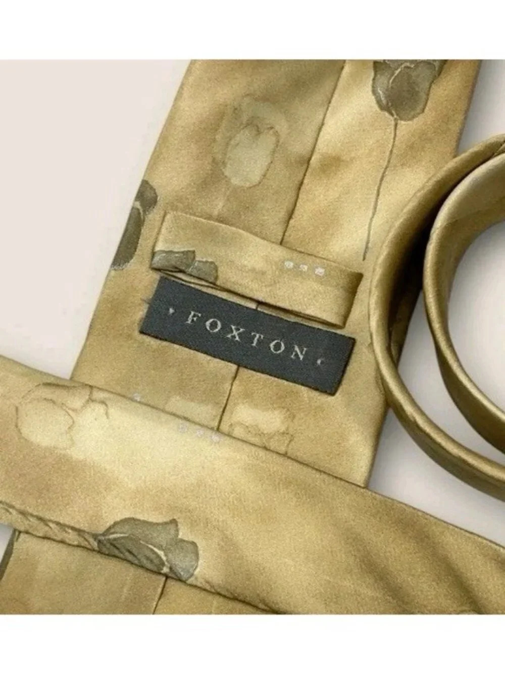 FOXTON Silk Tie ITALY XL Beige Gray Floral W:3.6